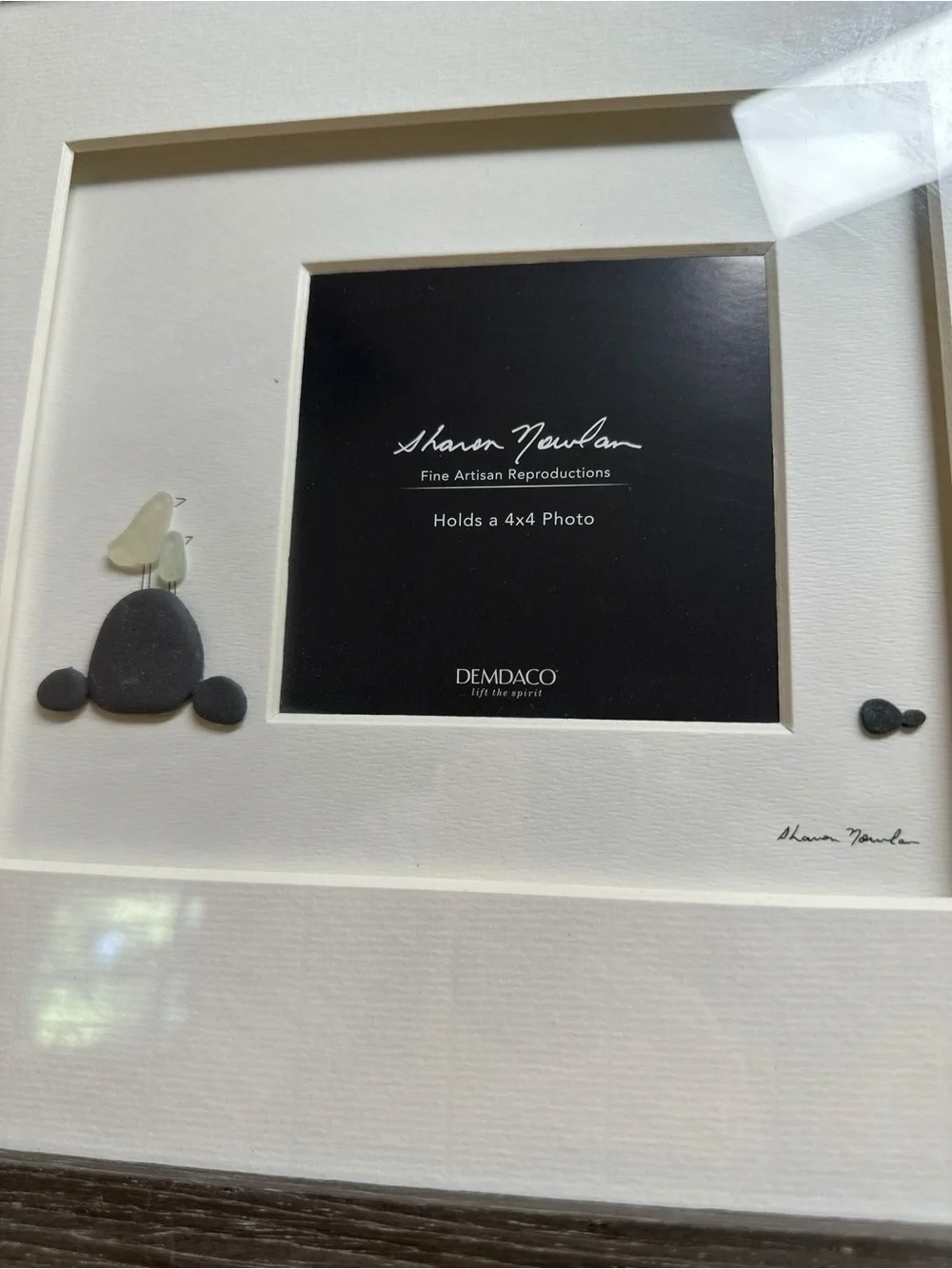 Baby Bird 13 x 12 Glass Pebble Wood Art Photo Frame 4 X 4 W/O Box Sharon Nowlan